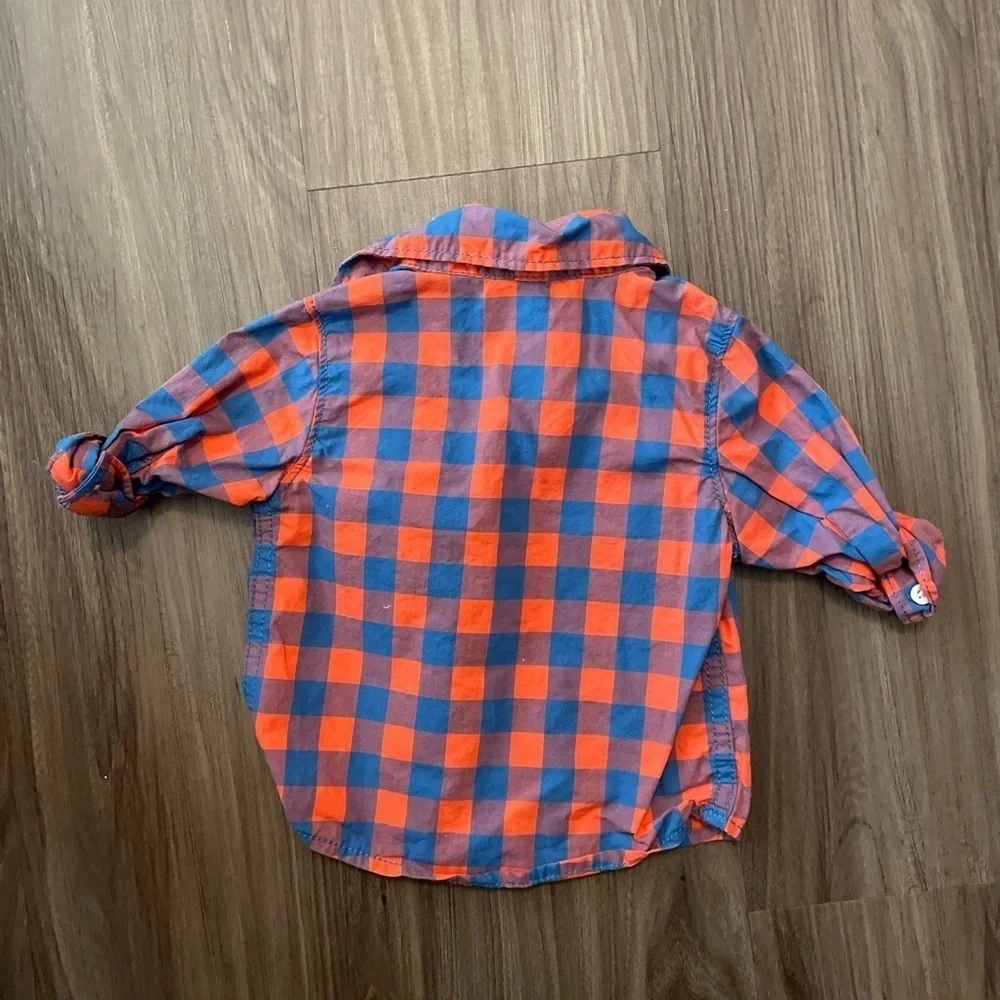 Carter's Blue and Orange Button Down Shirt Vibrant Plaid Design size 3M